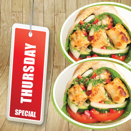THURSDAY SPECIAL - 2 SHISH TAWOOK WRAPS (940 - 1100 Cals)
